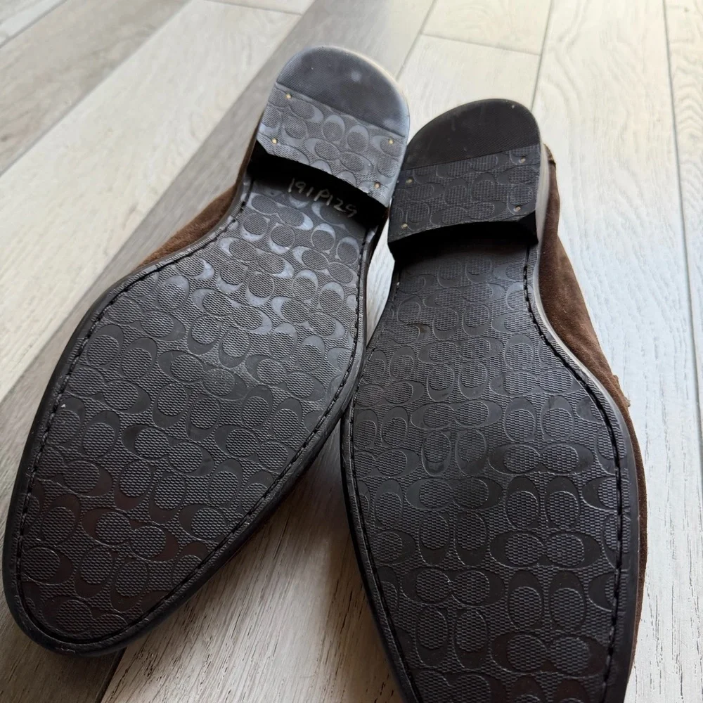 Coach Dark Brown Suede Loafers with Gold Accent - Picture 8 of 12